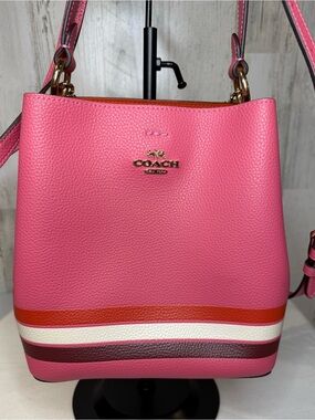 Coach Pink Pebbled Leather Town Bucket Bag Pink Color Block 21’ C6080